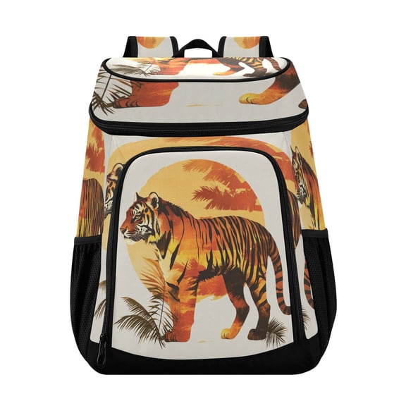 Large Capacity Insulated Cooler Backpack Waterproof Thick Thermal Lunch Bag for Picnic Camping Hiking Beach Travel Beautiful Sunset Tiger
