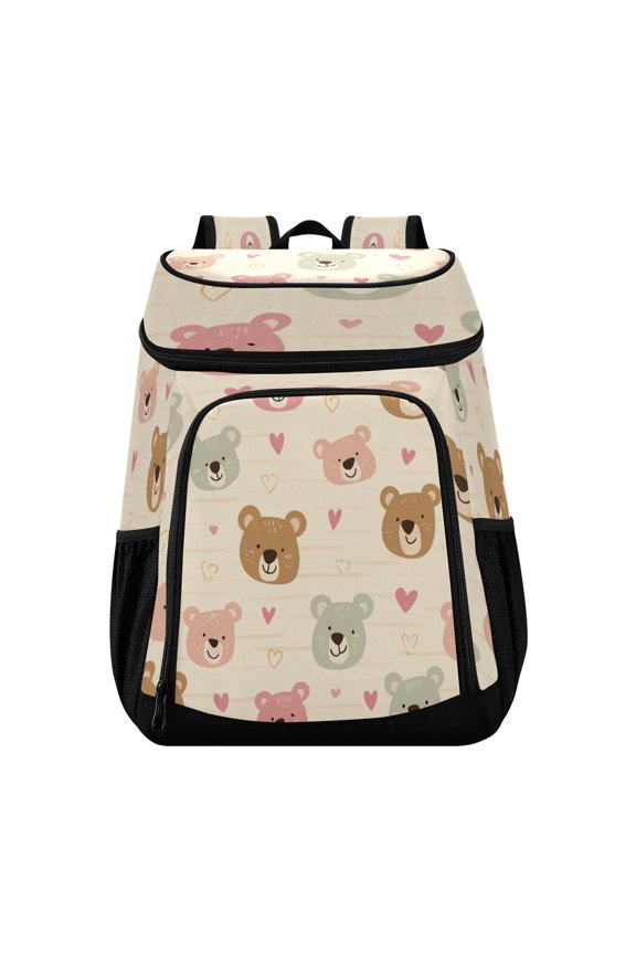 Large Capacity Insulated Cooler Backpack Waterproof Thick Thermal Lunch Bag for Picnic Camping Hiking Beach Travel Beige Bear Heart Ears