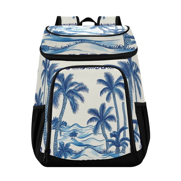 Large Capacity Insulated Cooler Backpack Waterproof Thick Thermal Lunch Bag for Picnic Camping Hiking Beach Travel Blue Tree by The Sea