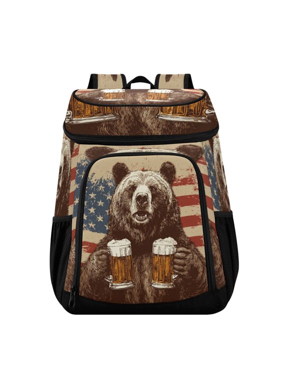 Large Capacity Insulated Cooler Backpack Waterproof Thick Thermal Lunch Bag for Picnic Camping Hiking Beach Travel Brown Bear Holding