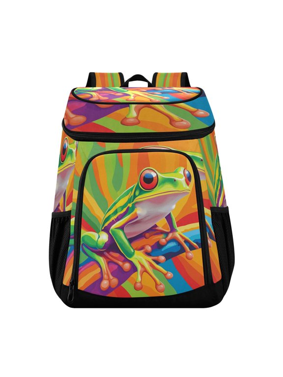 Large Capacity Insulated Cooler Backpack Waterproof Thick Thermal Lunch Bag for Picnic Camping Hiking Beach Travel Cartoon Green Frog