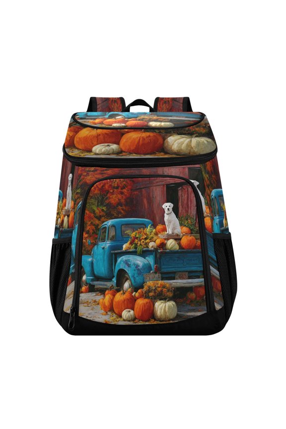 Large Capacity Insulated Cooler Backpack Waterproof Thick Thermal Lunch Bag for Picnic Camping Hiking Beach Travel Classic Pumpkin Blue Truck