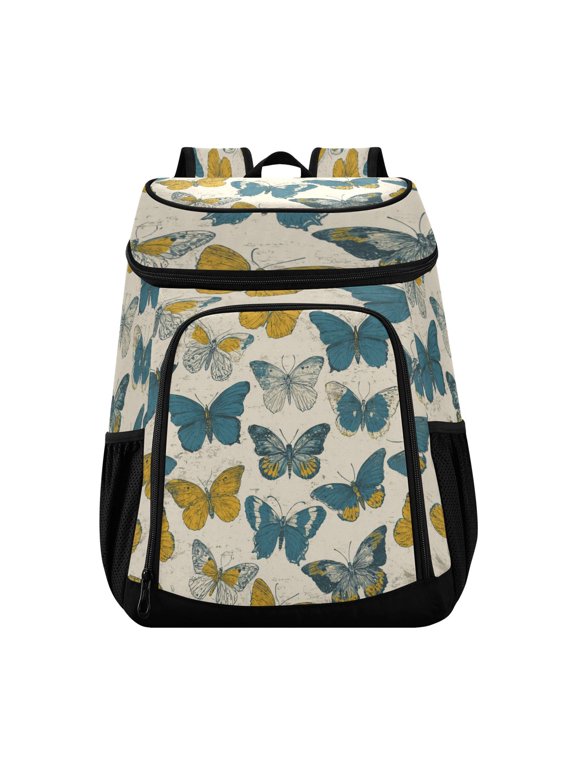 Large Capacity Insulated Cooler Backpack Waterproof Thick Thermal Lunch Bag for Picnic Camping Hiking Beach Travel Classic Retro Style Butterfly