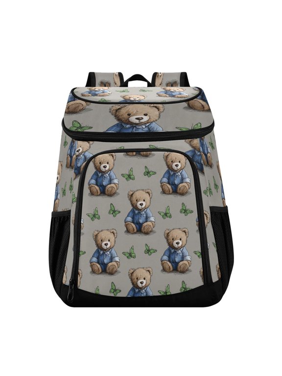 Large Capacity Insulated Cooler Backpack Waterproof Thick Thermal Lunch Bag for Picnic Camping Hiking Beach Travel Cute Bear Seamless