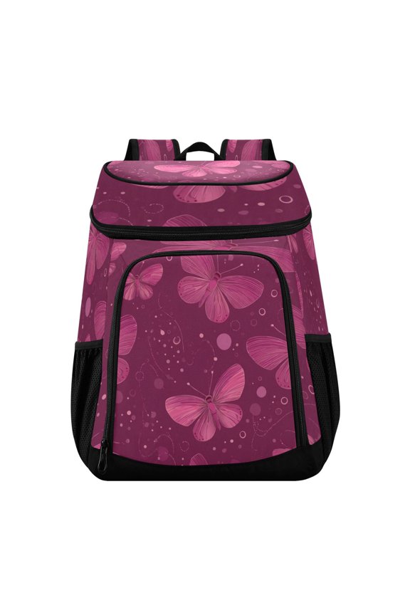 Large Capacity Insulated Cooler Backpack Waterproof Thick Thermal Lunch Bag for Picnic Camping Hiking Beach Travel Dark Pink Butterfly Wings