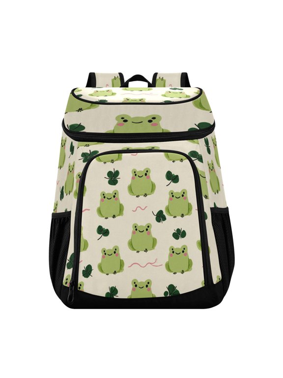 Large Capacity Insulated Cooler Backpack Waterproof Thick Thermal Lunch Bag for Picnic Camping Hiking Beach Travel Green Frog Pattern