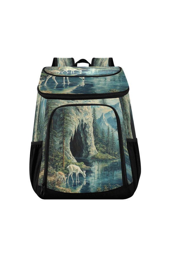 Large Capacity Insulated Cooler Backpack Waterproof Thick Thermal Lunch Bag for Picnic Camping Hiking Beach Travel Little Deer Stream Water