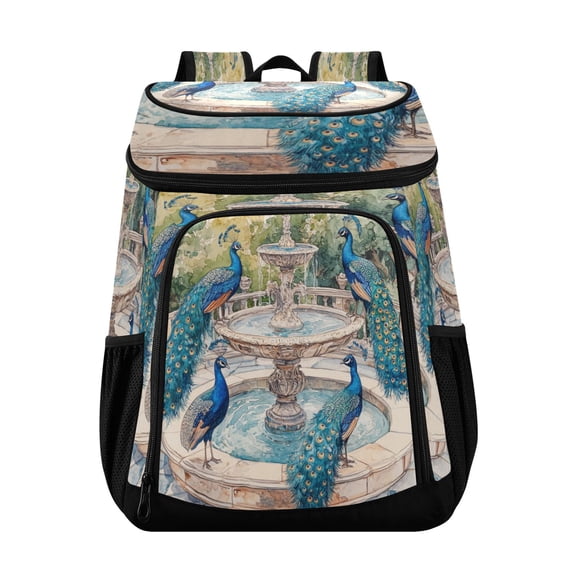 Large Capacity Insulated Cooler Backpack Waterproof Thick Thermal Lunch Bag for Picnic Camping Hiking Beach Travel Peacocks