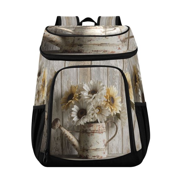 Large Capacity Insulated Cooler Backpack Waterproof Thick Thermal Lunch Bag for Picnic Camping Hiking Beach Travel Rustic Wooden Wreath