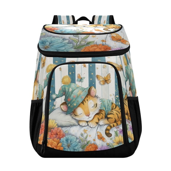 Large Capacity Insulated Cooler Backpack Waterproof Thick Thermal Lunch Bag for Picnic Camping Hiking Beach Travel Sleeping Tiger