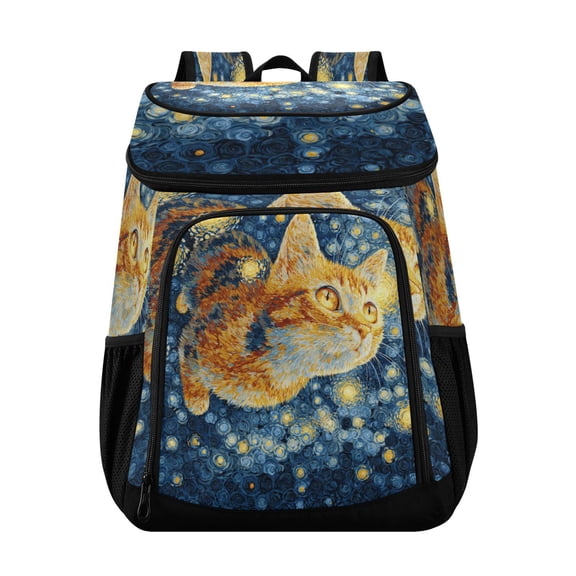 Large Capacity Insulated Cooler Backpack Waterproof Thick Thermal Lunch Bag for Picnic Camping Hiking Beach Travel Starlight Orange Cat