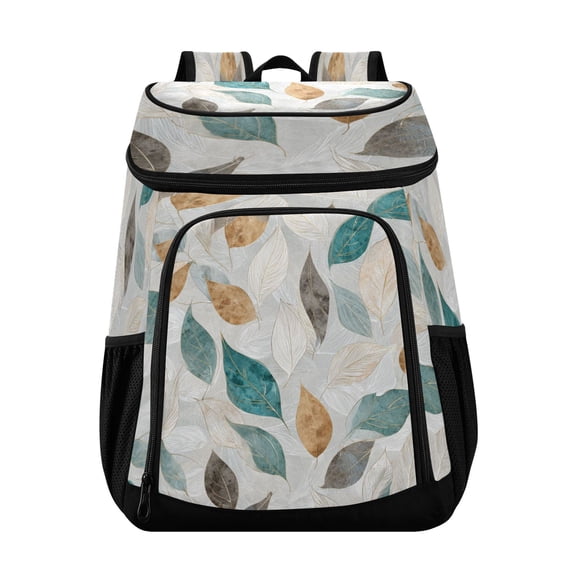 Large Capacity Insulated Cooler Backpack Waterproof Thick Thermal Lunch Bag for Picnic Camping Hiking Beach Travel Teal Leaf Pattern