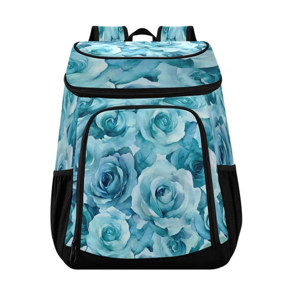 Large Capacity Insulated Cooler Backpack Waterproof Thick Thermal Lunch Bag for Picnic Camping Hiking Beach Travel Turquoise Roses