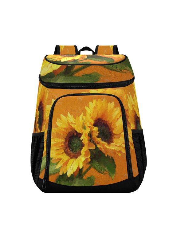 Large Capacity Insulated Cooler Backpack Waterproof Thick Thermal Lunch Bag for Picnic Camping Hiking Beach Travel Vibrant Yellow Sunflowers