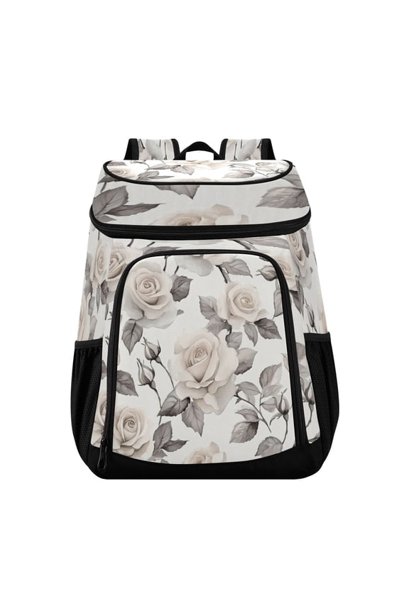 Large Capacity Insulated Cooler Backpack Waterproof Thick Thermal Lunch Bag for Picnic Camping Hiking Beach Travel White Roses