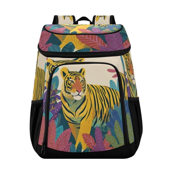 Large Capacity Insulated Cooler Backpack Waterproof Thick Thermal Lunch Bag for Picnic Camping Hiking Beach Travel Yellow Tiger
