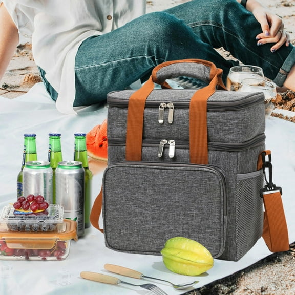 Large Capacity Insulated Cooler Bag, Double-layer Waterproof Tote, Thermal Picnic Bag for Outdoor Lunches, Beach Trips, and Groceries, Gray, by FAJHHA