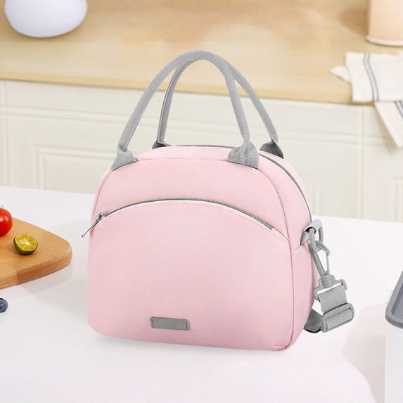 Large Capacity Insulated Lunch Bag, Portable Shoulder Crossbody Lunch Tote Cooler Bag for Work, Picnic, Travel, Reusable Thermal Meal Bag for Men and Women, Pink