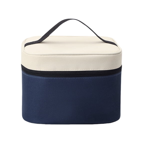 Large Capacity Insulated Lunch Bag with Reinforced Handles, Double Layer Color Block Zipper Cooler Bags for Office Picnic