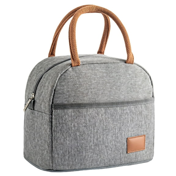 Large Capacity Insulated Lunch Bags for Adults, Oxford Cloth with Aluminum Foil, Multiple Sizes, Convenient Zipper, Stylish Gray Design with Brown Handles