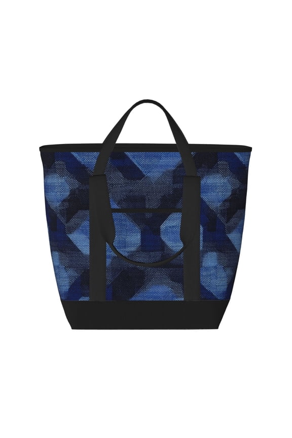 Large Capacity Insulated Tote Bag16.113.47.5in Thermal Insulation And Easy To Clean Strong Bearing Capacity Can Be Reused Argyle Plaid Doderblue_3