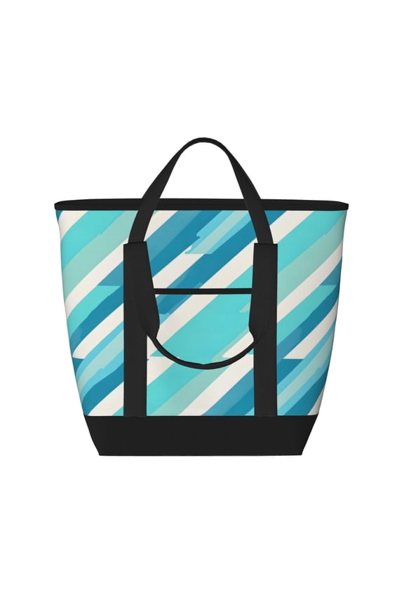 Large Capacity Insulated Tote Bag16.113.47.5in Thermal Insulation And Easy To Clean Strong Bearing Capacity Can Be Reused Cyan Stripe_1