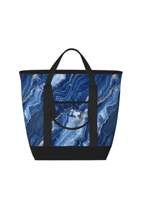 Large Capacity Insulated Tote Bag16.113.47.5in Thermal Insulation And Easy To Clean Strong Bearing Capacity Can Be Reused Royalblue Marble_2