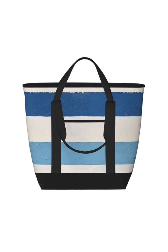 Large Capacity Insulated Tote Bag16.113.47.5in Thermal Insulation And Easy To Clean Strong Bearing Capacity Can Be Reused Skyblue Stripe_1