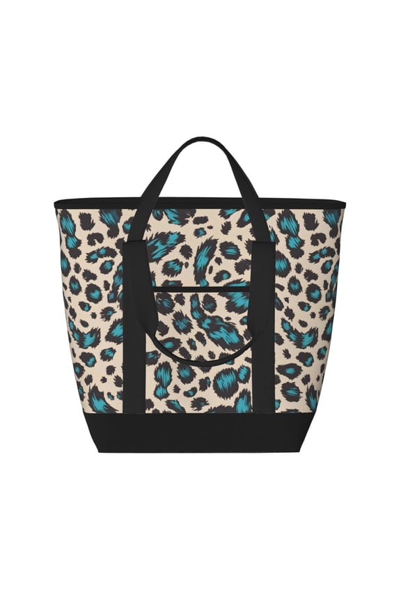 Large Capacity Insulated Tote Bag16.113.47.5in Thermal Insulation And Easy To Clean Strong Bearing Capacity Can Be Reused Leopard Print Style Paleturquoise_3