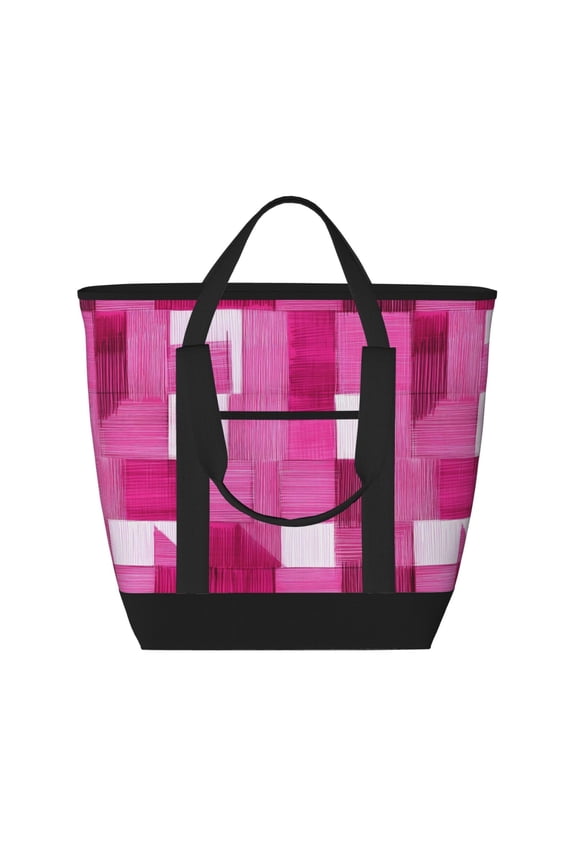 Large Capacity Insulated Tote Bag16.113.47.5in Thermal Insulation And Easy To Clean Strong Bearing Capacity Can Be Reused Pink Abstract Houndstooth Hand-Drawn Sketch_1