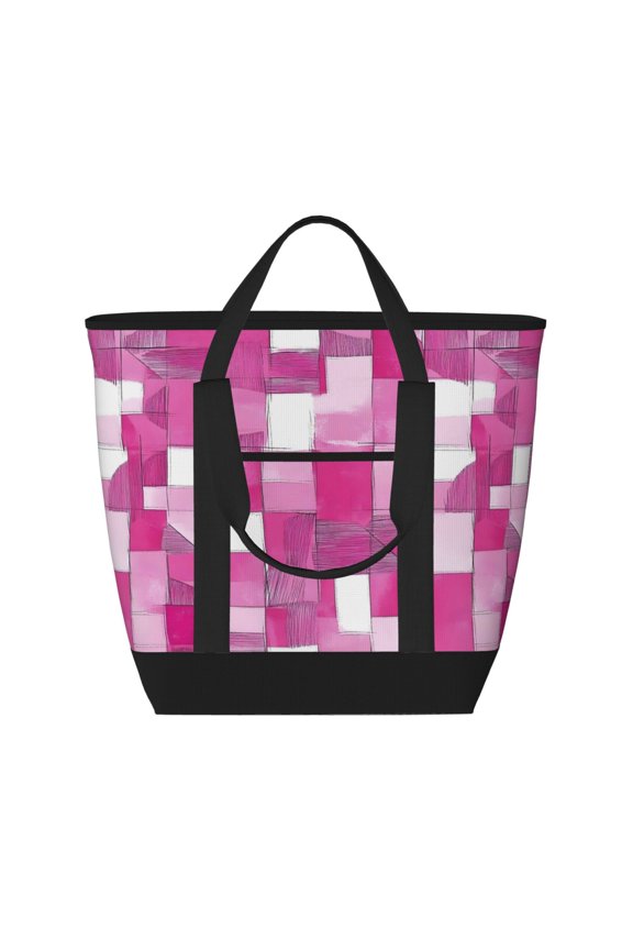 Large Capacity Insulated Tote Bag16.113.47.5in Thermal Insulation And Easy To Clean Strong Bearing Capacity Can Be Reused Pink Abstract Houndstooth Hand-Drawn Sketch_2