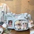 thumbnail image 1 of Large Capacity Ita Tote Bag with Clear Display Window for Women and Girls, JK Style Commuter Shoulder Crossbody Handbag with Bow and Stitching Detail in Pink Blue White for Daily Use, 1 of 7