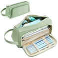 thumbnail image 1 of Large Capacity Large Pouch Canvas Double Zipper Pencil Cases, Green, 1 of 8