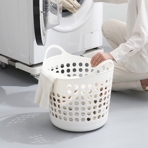Large Capacity Laundry Basket, Foldable Dirty Clothes Hamper for Bathroom Bedroom, Plastic Hollow Storage Basket with Handles, Easy Carry and Stackable