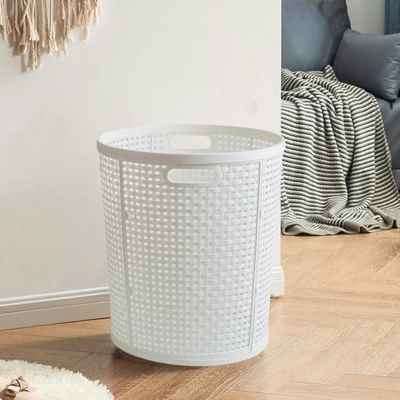 Large Capacity Laundry Basket, Plastic Dirty Clothes Storage Hamper – Imitation Rattan Wicker, White