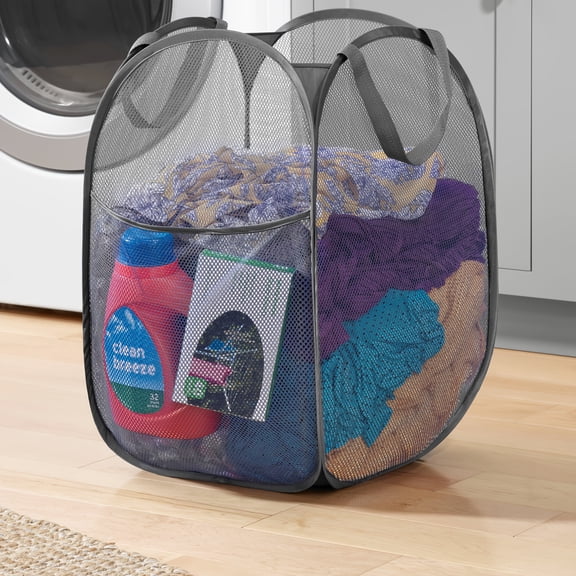 Large Capacity Laundry Basket with Separate Detergent & Wash Powder Compartments - Space-Saving Modern Hamper, Grey Long Design for family Washing Machine, Durable Storage Organizer, Laundry Baskets
