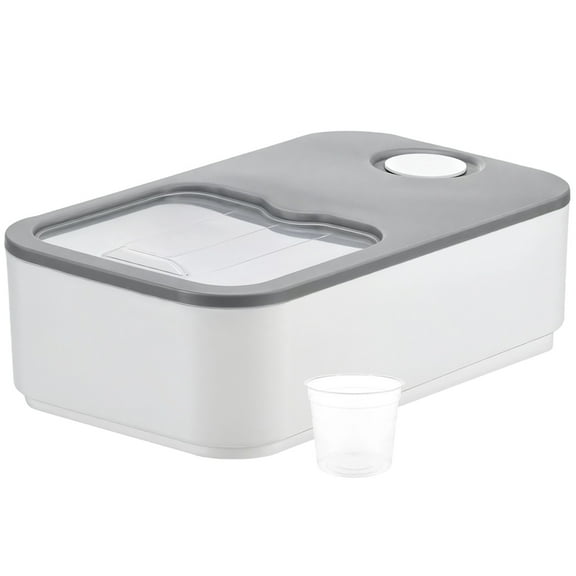 Large Capacity Laundry Detergent Dispenser with Measuring Cup - 11 Lb Grey Container, Sliding Lid, Wheel Base, and Viewing Window - Convenient Dryer Ball Holder with Time Scale