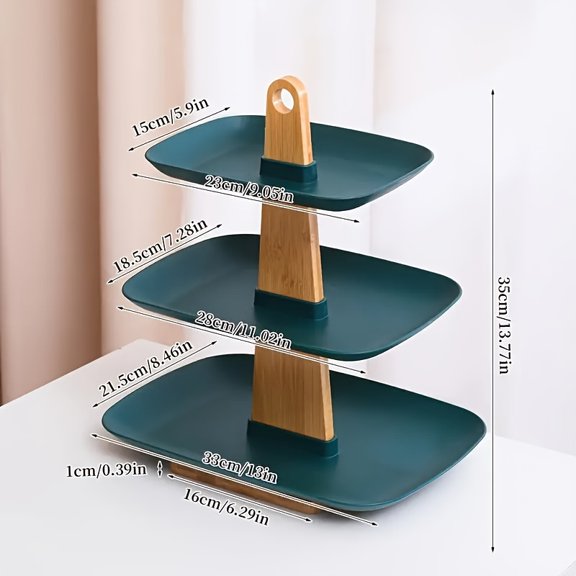 Large Capacity Layered Fruit Basket Set, Double/Triple Layer European Style Fruit Tray, Bamboo Wood Stand, Plastic Snack & Candy Dish for Home, Restaurant & Hotel Tableware