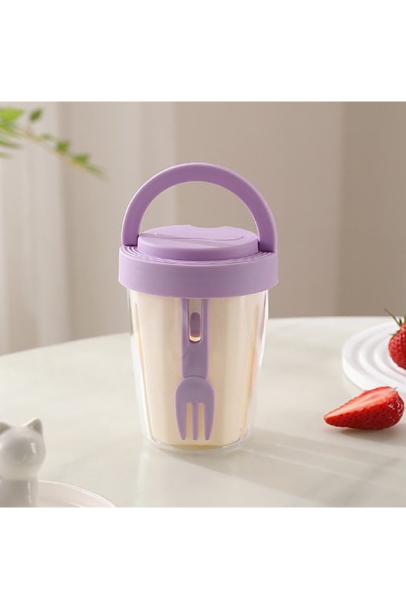 Large Capacity Leak Proof Fruit Cup With Fork Portable Picnic Box Sealed Plastic Salad Container For Outdoor Snacks And Lunch On The Go | Purple KTFgvq