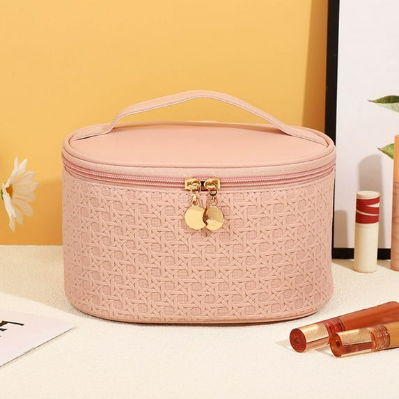 Large Capacity Leather Makeup Bag | Portable Cosmetic & Toiletry Storage Organizer | Travel Toiletries Case for Women & Students | 8.3 x 6.1 x 4.8 Inches