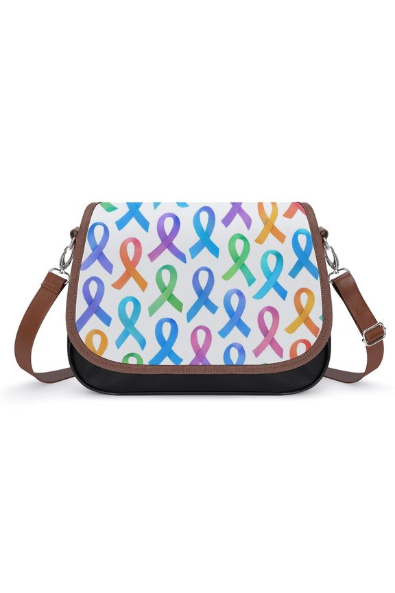 Large Capacity Leather Satchel 12.24.38.7in Soft Waterproof Not Easy To Fold Durable Detachable Leather Shoulder Strap Cancer Awareness Ribbon Pattern - Ombr Flow