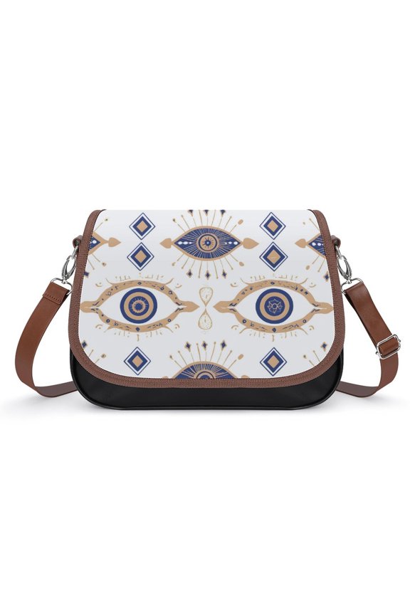 Large Capacity Leather Satchel 12.24.38.7in Soft Waterproof Not Easy To Fold Durable Detachable Leather Shoulder Strap Gold Foil Illustration of An Evil Eye