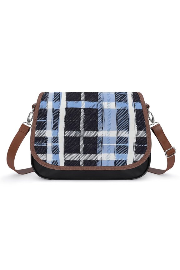Large Capacity Leather Satchel 12.24.38.7in Soft Waterproof Not Easy To Fold Durable Detachable Leather Shoulder Strap MediumBlue Houndstooth Buffalo Plaid Tartan Check Scotland Hand-drawn Sketch_3