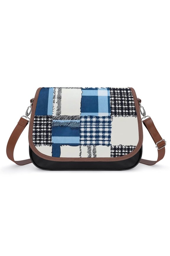 Large Capacity Leather Satchel 12.24.38.7in Soft Waterproof Not Easy To Fold Durable Detachable Leather Shoulder Strap MediumBlue Houndstooth Buffalo Plaid Tartan Check Scotland Hand-drawn Sketch_2
