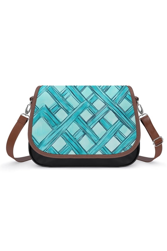 Large Capacity Leather Satchel 12.24.38.7in Soft Waterproof Not Easy To Fold Durable Detachable Leather Shoulder Strap Turquoise Moroccan Trellis Hand-drawn Sketch_62922_2