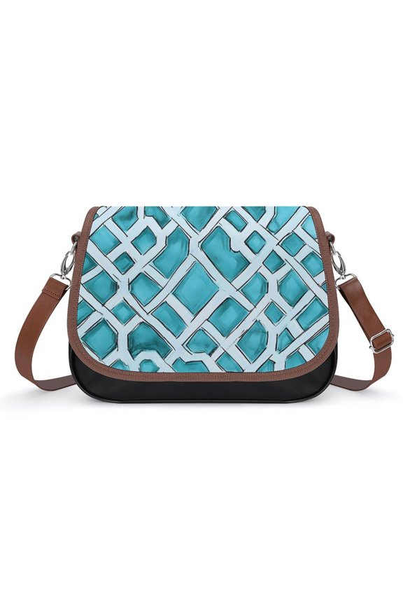 Large Capacity Leather Satchel 12.24.38.7in Soft Waterproof Not Easy To Fold Durable Detachable Leather Shoulder Strap Turquoise Moroccan Trellis Hand-drawn Sketch_3