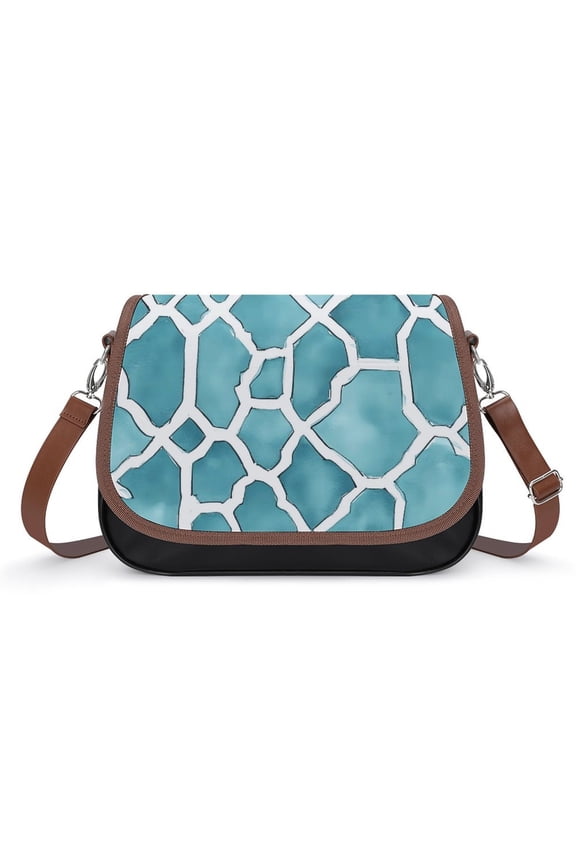 Large Capacity Leather Satchel 12.24.38.7in Soft Waterproof Not Easy To Fold Durable Detachable Leather Shoulder Strap Turquoise Moroccan Trellis Hand-drawn Sketch_62922_1