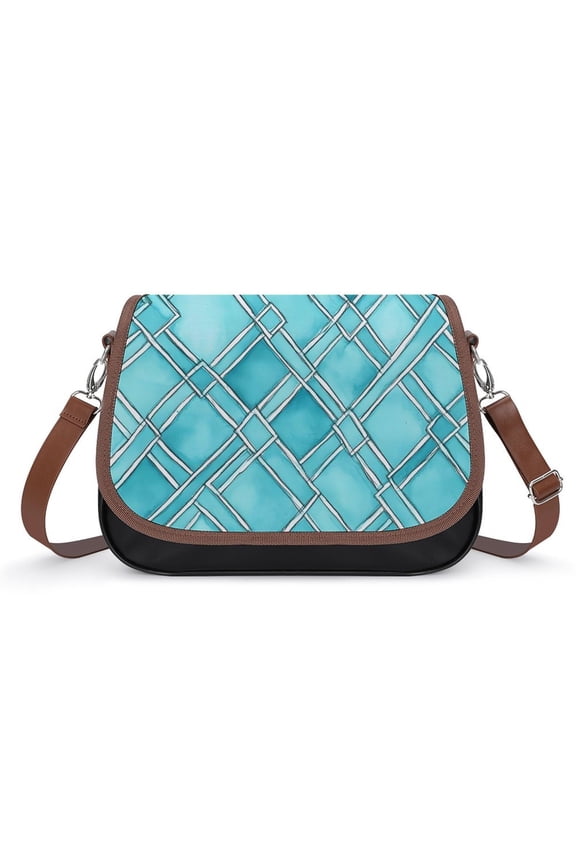Large Capacity Leather Satchel 12.24.38.7in Soft Waterproof Not Easy To Fold Durable Detachable Leather Shoulder Strap Turquoise Moroccan Trellis Hand-drawn Sketch_62922_3