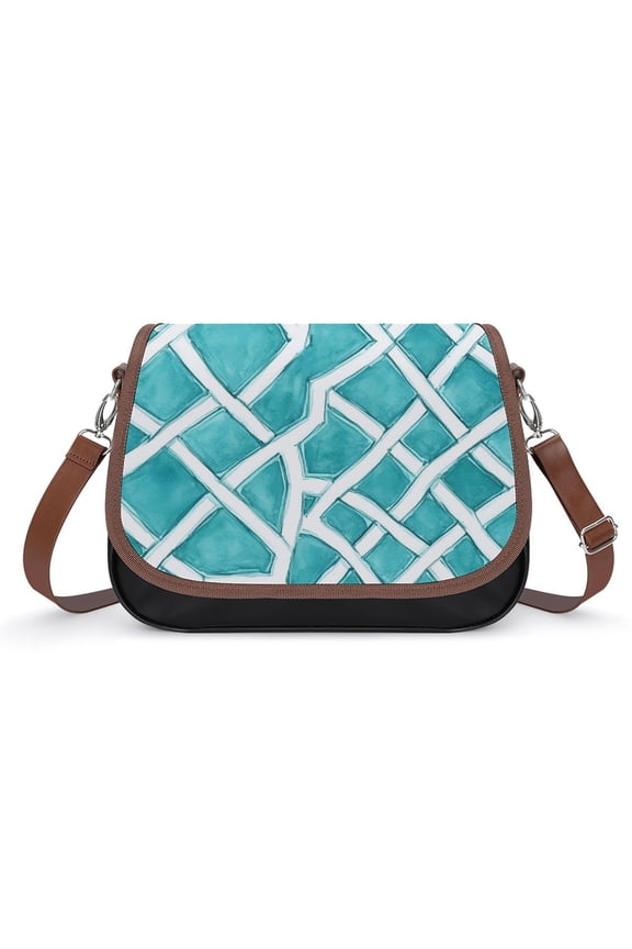 Large Capacity Leather Satchel 12.24.38.7in Soft Waterproof Not Easy To Fold Durable Detachable Leather Shoulder Strap Turquoise Moroccan Trellis Hand-drawn Sketch_62922_4