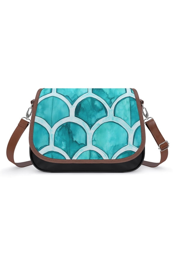 Large Capacity Leather Satchel 12.24.38.7in Soft Waterproof Not Easy To Fold Durable Detachable Leather Shoulder Strap Turquoise Moroccan Trellis Hand-drawn Sketch_2